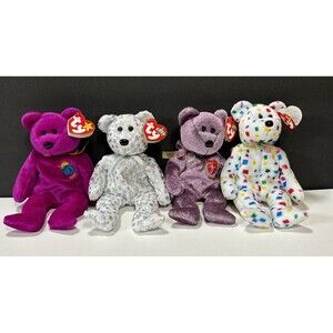Lot of 4 Ty Beanie Baby 2000 Signature Bear Millenium The Beginning Ty 2K NEW
